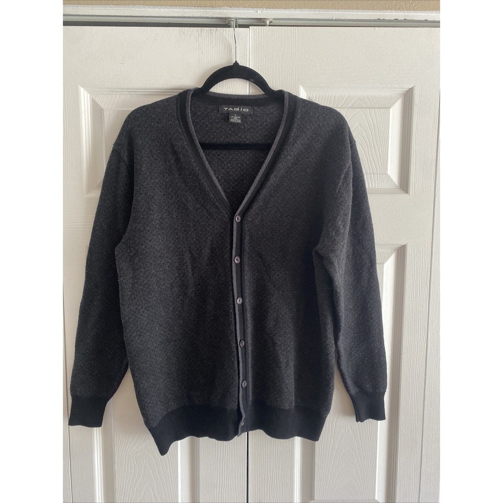 Tagio Merino Wool Blend Cardigan Sweater Mens Size L Charcoal Grey Heritage Prof